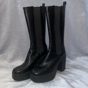 La Moda Black Platform Block Heel Knee High Boots - Sz 7